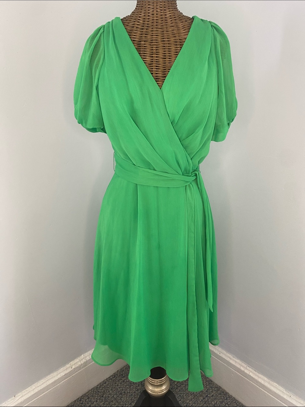 DKNY Vibrant Green Wrap-Style Midi Dress